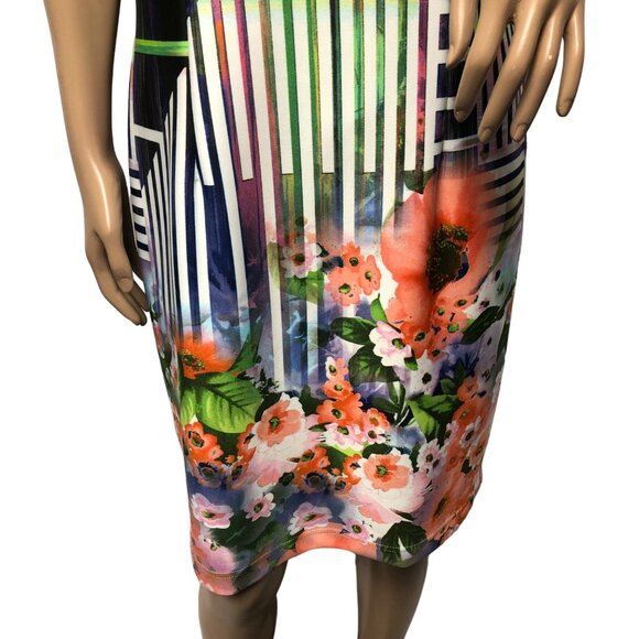 Madison Leigh Dress Womens Size 10 Colorful Geo Mod Floral Mixed Print Sheath - Picture 4 of 10